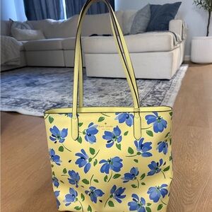 Kate Spade Blue Floral Yellow Tote